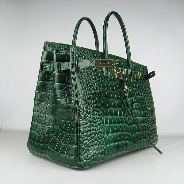 Replica Hermes Birkin 40CM Crocodile Veins Leather Bag Dark Green 6099 Online - Click Image to Close